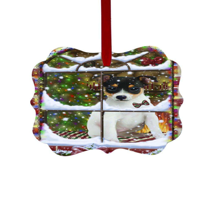 Please Come Home For Christmas Rat Terrier Dog Sitting In Window Double-Sided Photo Benelux Christmas Ornament LOR49199