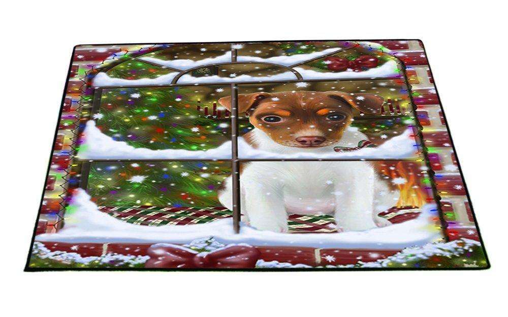 Please Come Home For Christmas Rat Terrier Dog Sitting In Window Floormat FLMS48918