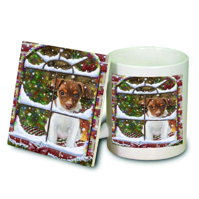 Please Come Home For Christmas Rat Terrier Dog Sitting In Window Mug and Coaster Set MUC48415