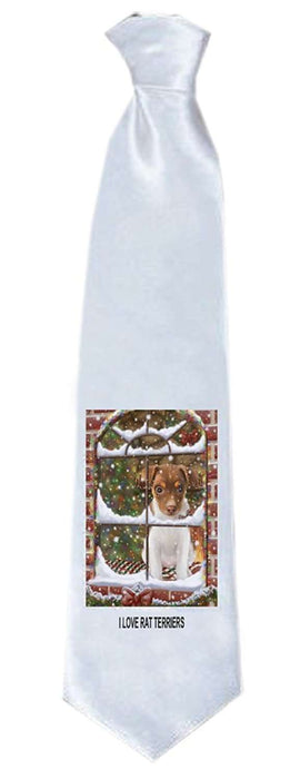 Please Come Home For Christmas Rat Terrier Dog Sitting In Window Neck Tie TIE48248