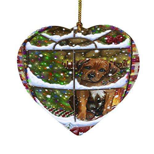 Please Come Home For Christmas Rhodesian Ridgebacks Dog Sitting In Window Heart Ornament D372