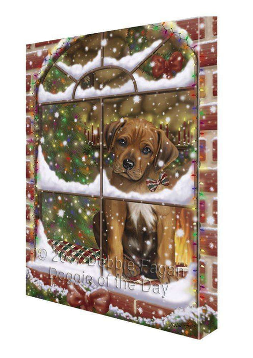 Please Come Home For Christmas Rhodesian Ridgebacks Dog Sitting In Window Painting Printed on Canvas Wall Art