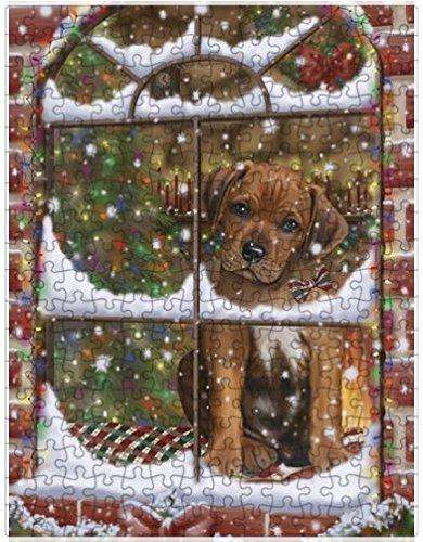 Please Come Home For Christmas Rhodesian Ridgebacks Dog Sitting In Window Puzzle with Photo Tin