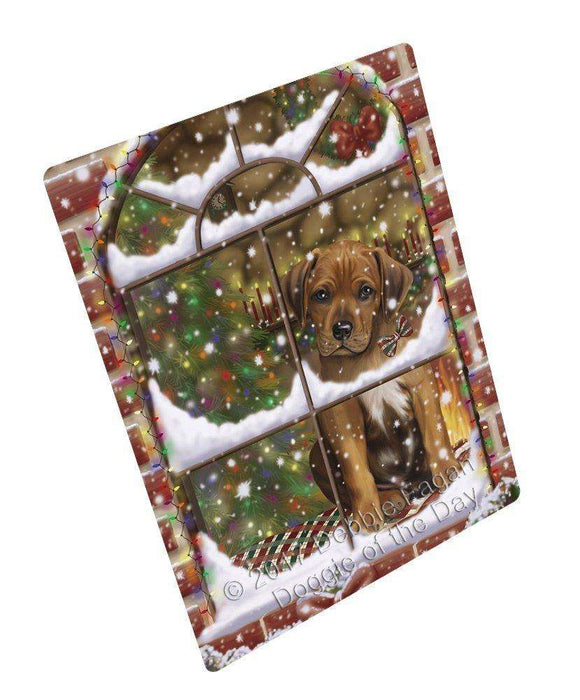 Please Come Home For Christmas Rhodesian Ridgebacks Dog Sitting In Window Tempered Cutting Board