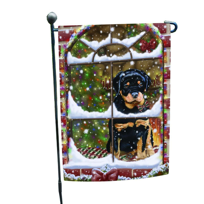 Please Come Home For Christmas Rottweiler Dog Sitting In Window Garden Flag