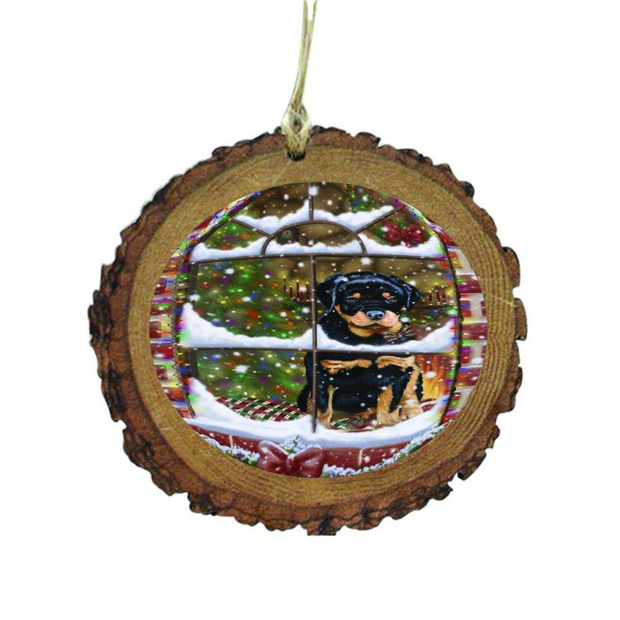 Please Come Home For Christmas Rottweiler Dog Sitting In Window Wooden Christmas Ornament WOR49201