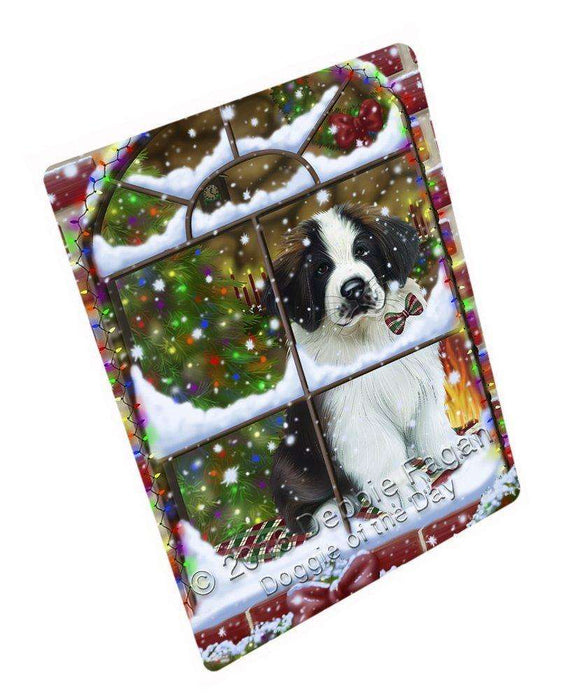 Please Come Home For Christmas Saint Bernard Dog Sitting In Window Art Portrait Print Woven Throw Sherpa Plush Fleece Blanket