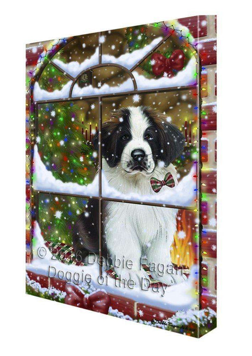 Please Come Home For Christmas Saint Bernard Dog Sitting In Window Canvas Wall Art