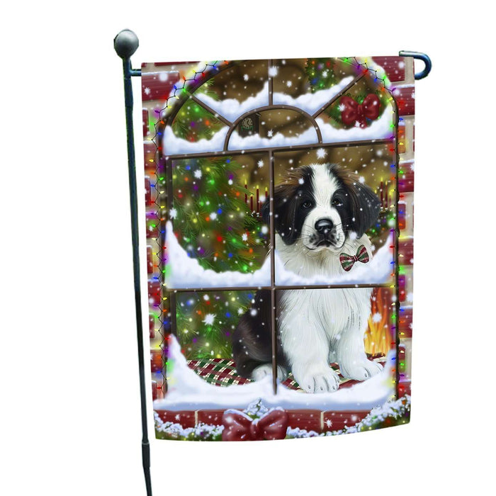 Please Come Home For Christmas Saint Bernard Dog Sitting In Window Garden Flag