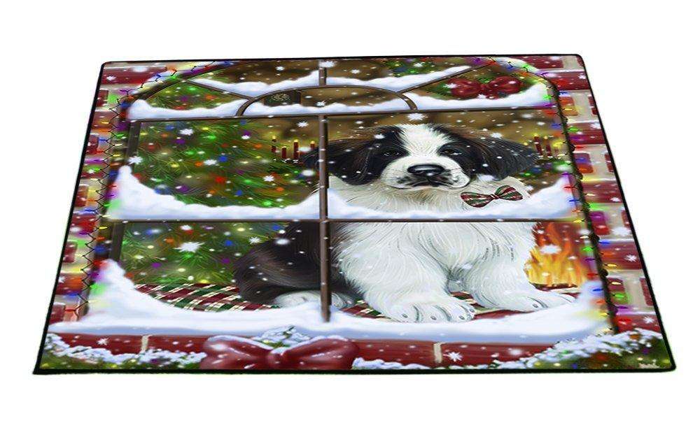 Please Come Home For Christmas Saint Bernard Dog Sitting In Window Indoor/Outdoor Floormat