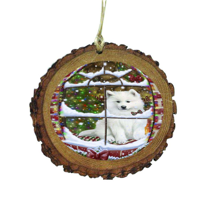 Please Come Home For Christmas Samoyed Dog Sitting In Window Wooden Christmas Ornament WOR49203
