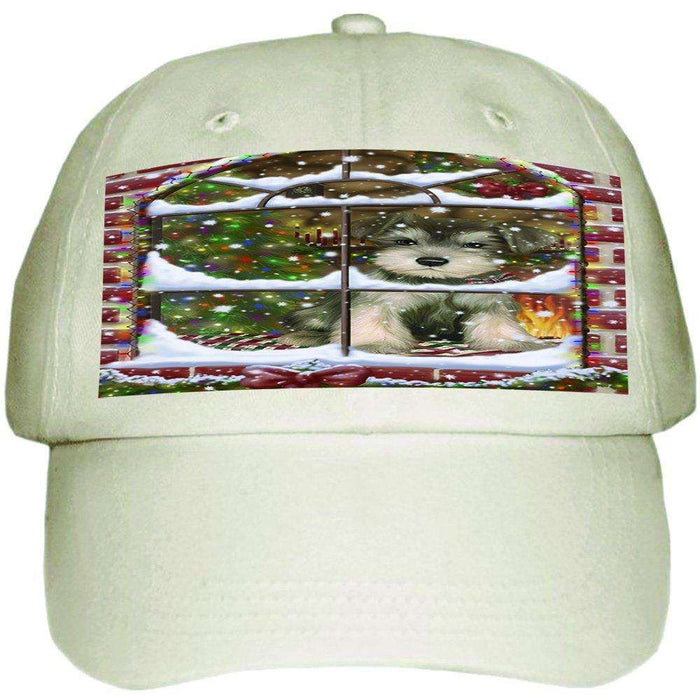 Please Come Home For Christmas Schnauzer Dog Sitting In Window Ball Hat Cap HAT49005