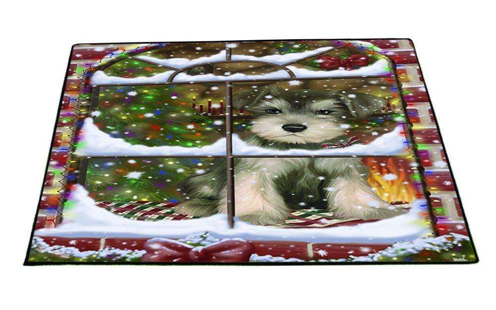 Please Come Home For Christmas Schnauzer Dog Sitting In Window Floormat FLMS48921