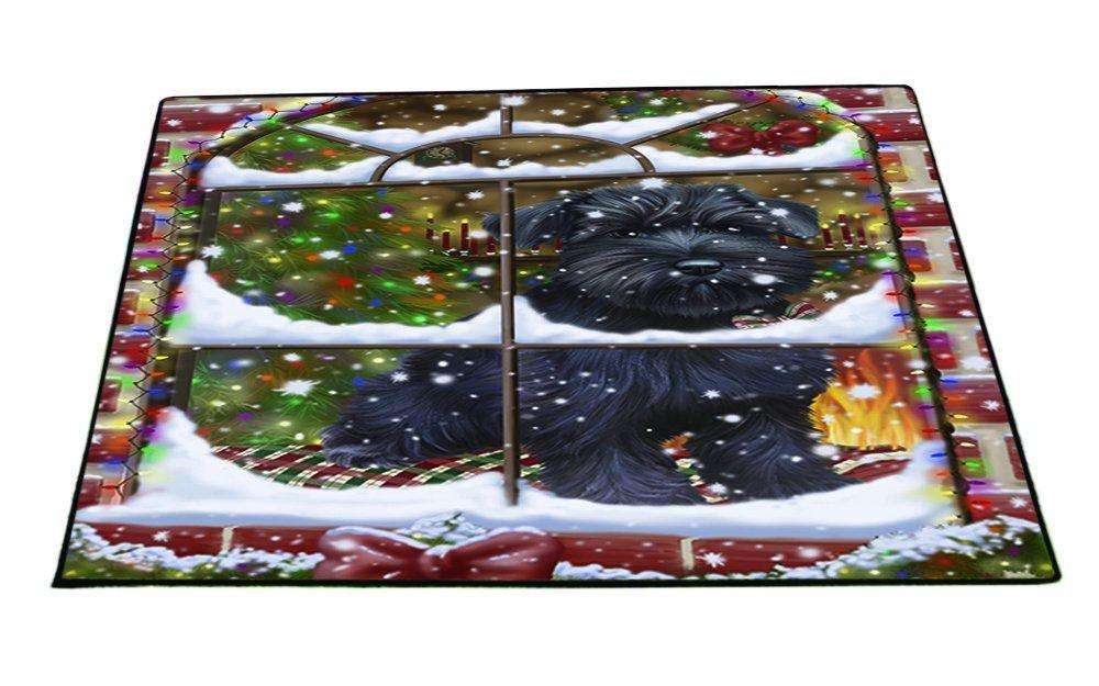Please Come Home For Christmas Schnauzer Dog Sitting In Window Floormat FLMS48924