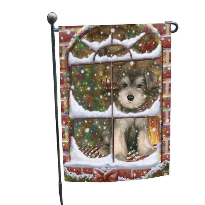 Please Come Home For Christmas Schnauzer Dog Sitting In Window Garden Flag GFLG48382