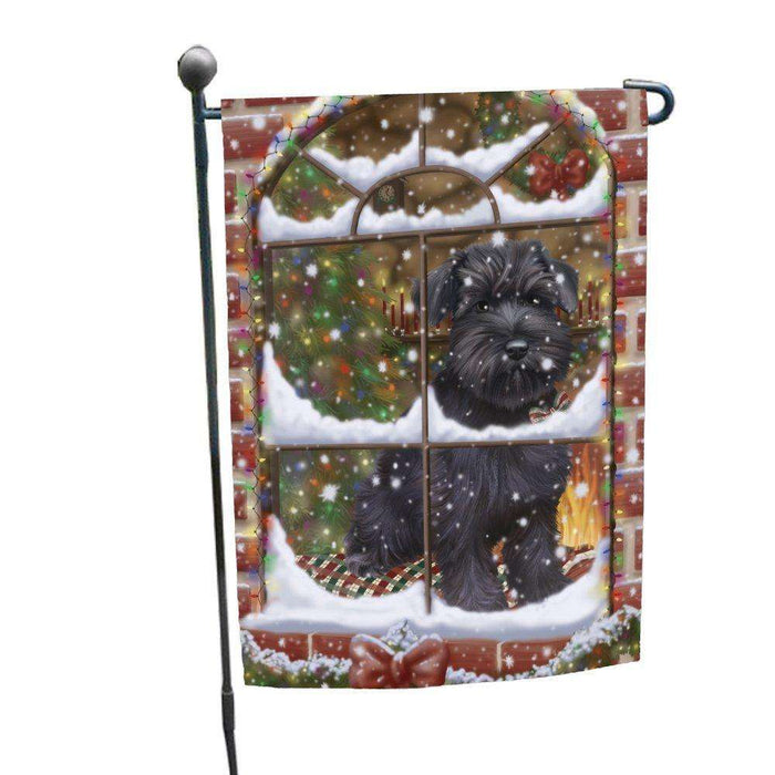 Please Come Home For Christmas Schnauzer Dog Sitting In Window Garden Flag GFLG48383