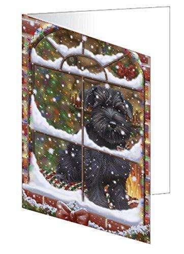 Please Come Home For Christmas Schnauzer Dog Sitting In Window Handmade Artwork Assorted Pets Greeting Cards and Note Cards with Envelopes for All Occasions and Holiday Seasons GCD49451
