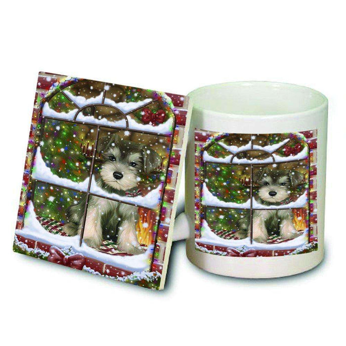 Please Come Home For Christmas Schnauzer Dog Sitting In Window Mug and Coaster Set MUC48416