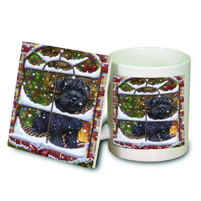 Please Come Home For Christmas Schnauzer Dog Sitting In Window Mug and Coaster Set MUC48417