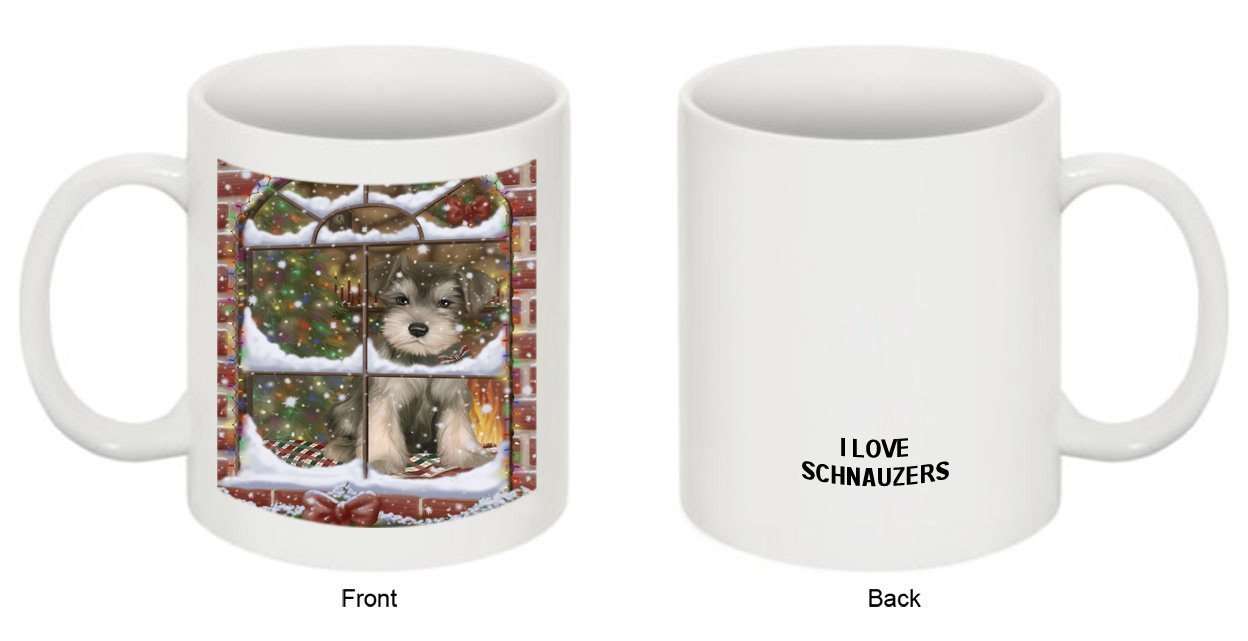 Please Come Home For Christmas Schnauzer Dog Sitting In Window Mug MUG48297