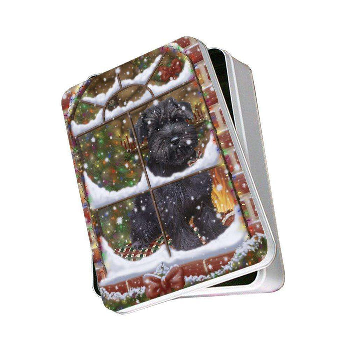 Please Come Home For Christmas Schnauzer Dog Sitting In Window Photo Storage Tin PITN48425