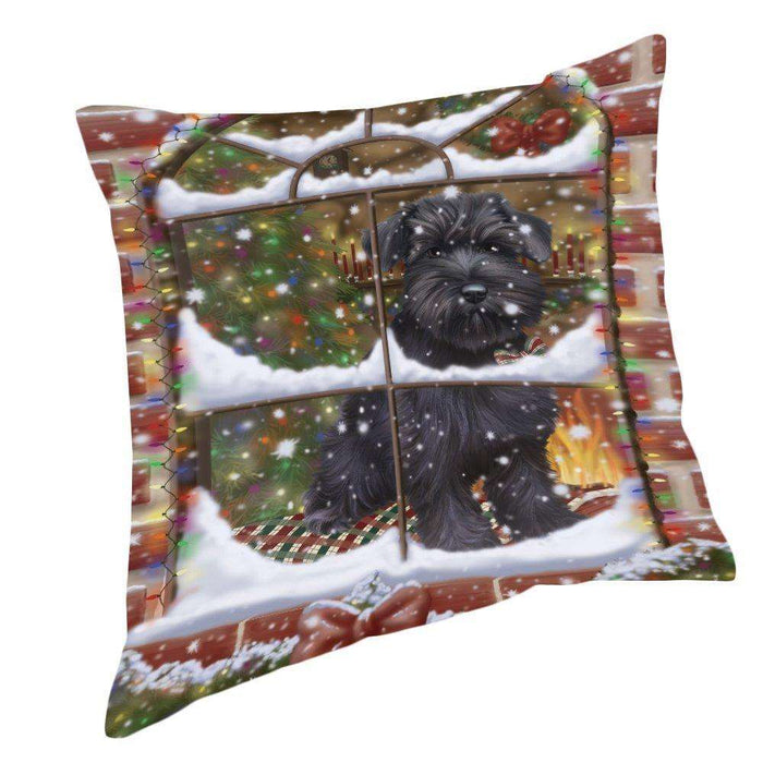 Please Come Home For Christmas Schnauzer Dog Sitting In Window Pillow PIL49752 (14x14)