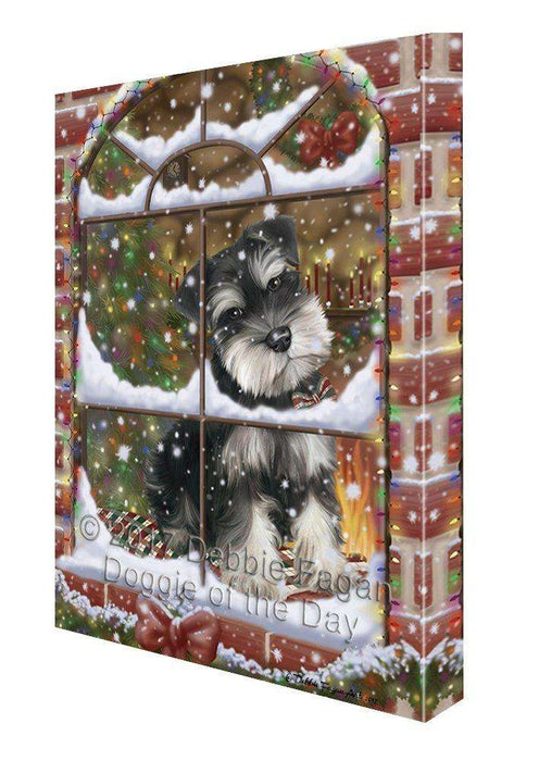 Please Come Home For Christmas Schnauzers Dog Sitting In Window Canvas Wall Art