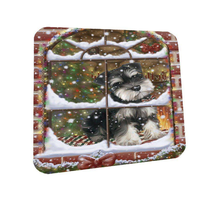 Please Come Home For Christmas Schnauzers Dog Sitting In Window Coasters Set of 4