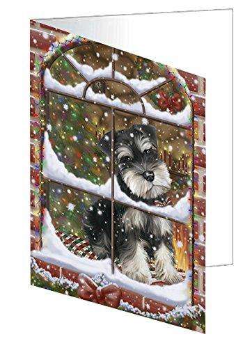 Please Come Home For Christmas Schnauzers Dog Sitting In Window Handmade Artwork Assorted Pets Greeting Cards and Note Cards with Envelopes for All Occasions and Holiday Seasons