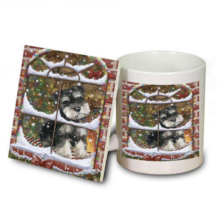 Please Come Home For Christmas Schnauzers Dog Sitting In Window Mug and Coaster Set