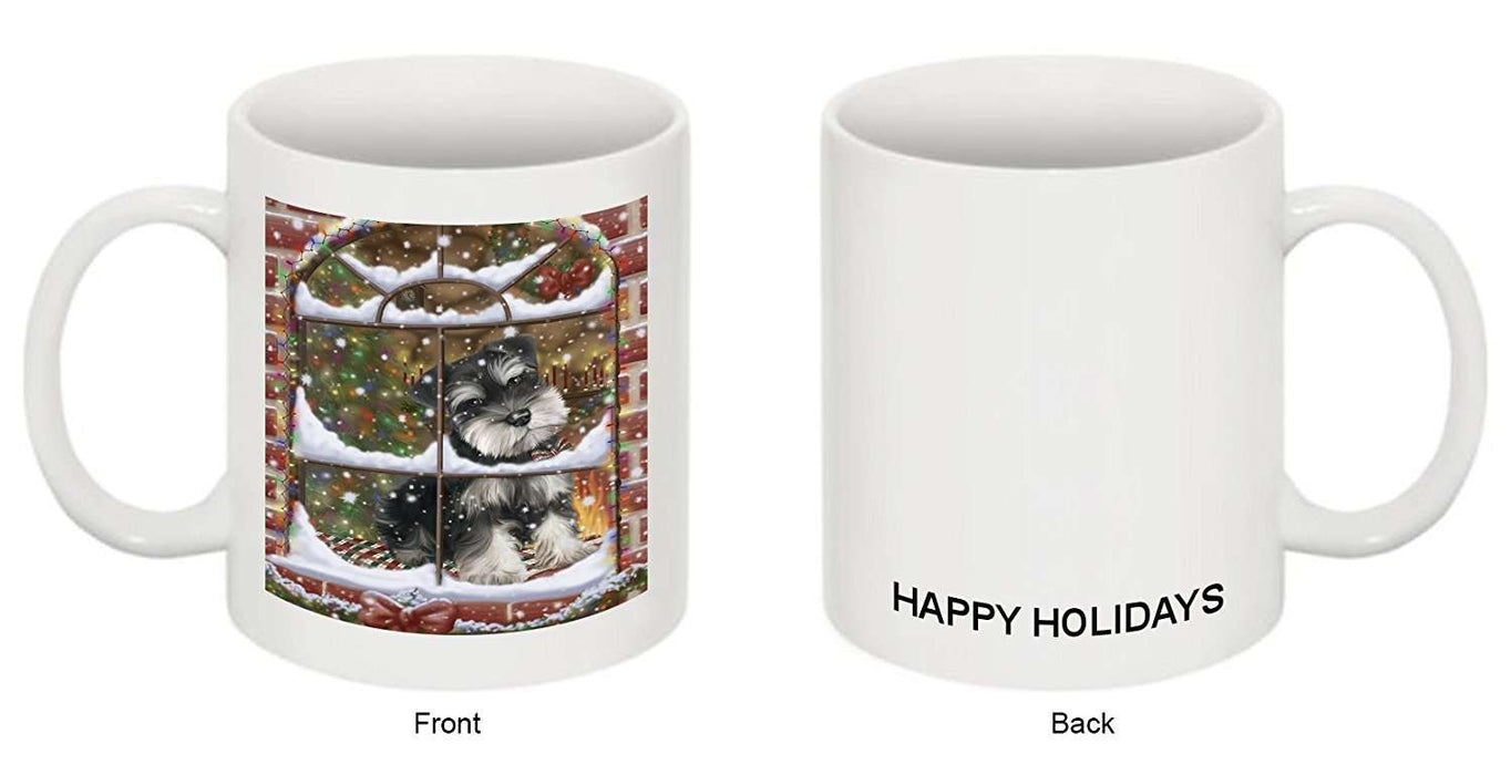 Please Come Home For Christmas Schnauzers Dog Sitting In Window Mug