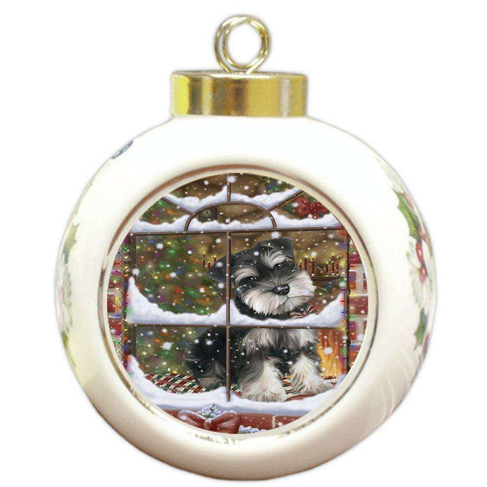 Please Come Home For Christmas Schnauzers Sitting In Window Round Ball Ornament