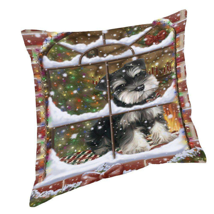 Please Come Home For Christmas Schnauzers Sitting In Window Throw Pillow