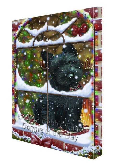 Please Come Home For Christmas Scottish Terrier Dog Sitting In Window Canvas Wall Art