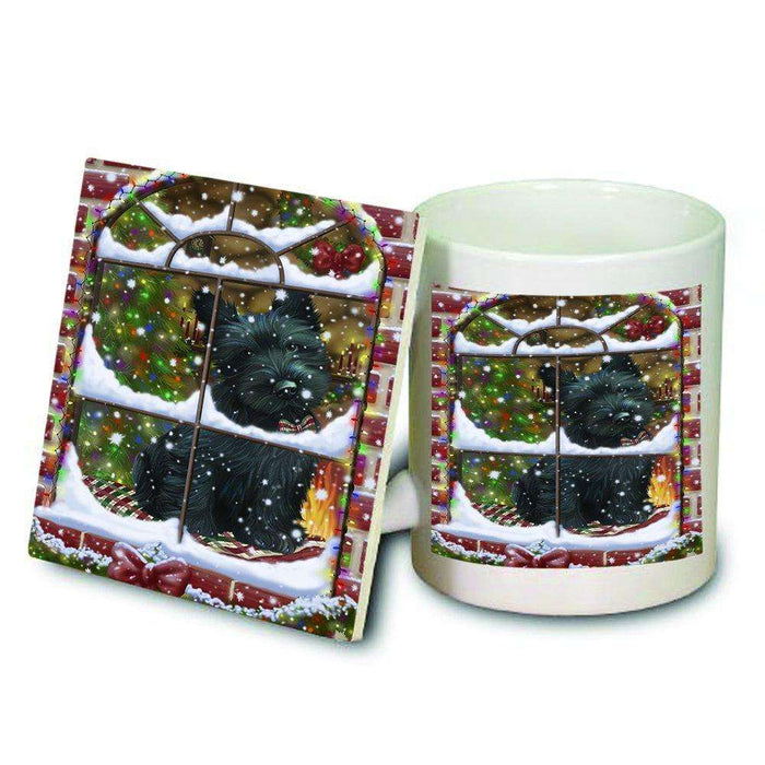 Please Come Home For Christmas Scottish Terrier Dog Sitting In Window Mug and Coaster Set