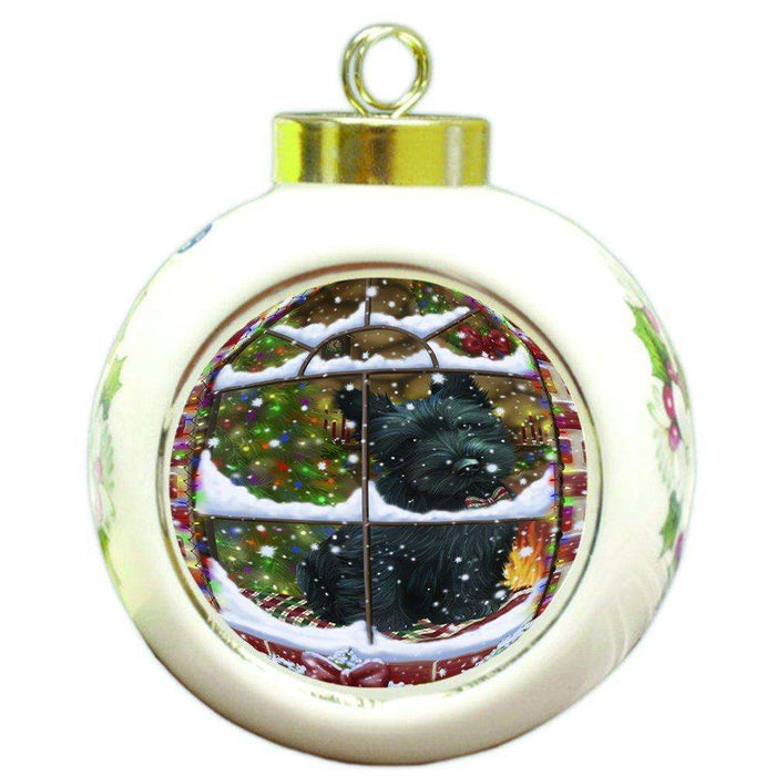 Please Come Home For Christmas Scottish Terrier Dog Sitting In Window Round Ball Ornament D374