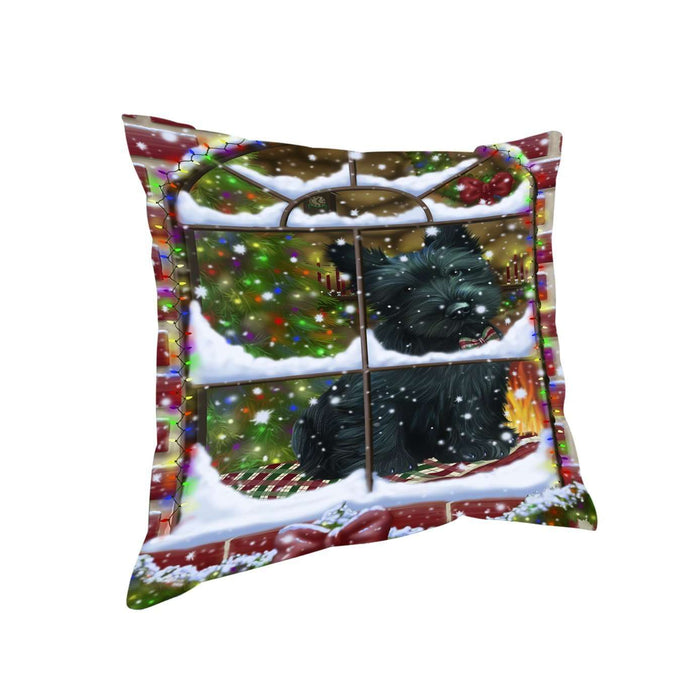 Please Come Home For Christmas Scottish Terrier Dog Sitting In Window Throw Pillow