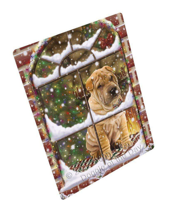 Please Come Home For Christmas Shar Pei Dog Sitting In Window Art Portrait Print Woven Throw Sherpa Plush Fleece Blanket