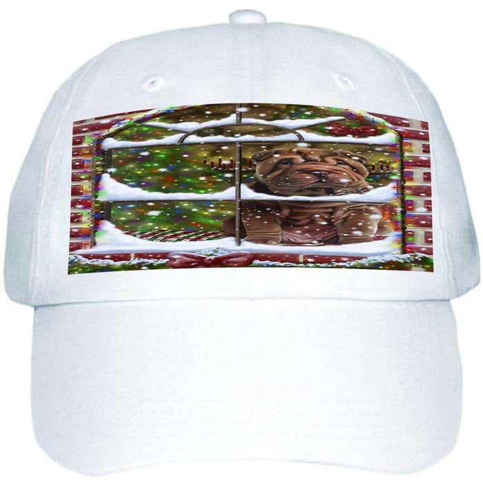 Please Come Home For Christmas Shar Pei Dog Sitting In Window Ball Hat Cap HAT49014