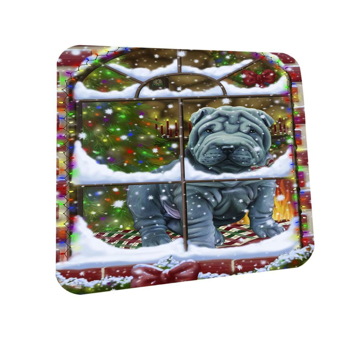 Please Come Home For Christmas Shar Pei Dog Sitting In Window Coasters Set of 4 CST48385