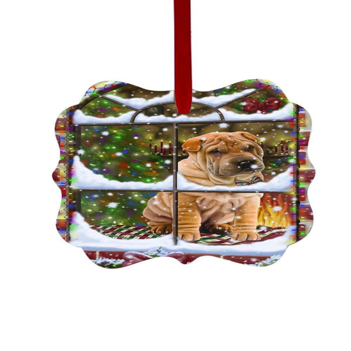 Please Come Home For Christmas Shar Pei Dog Sitting In Window Double-Sided Photo Benelux Christmas Ornament LOR49206