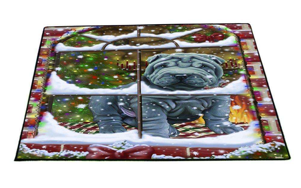 Please Come Home For Christmas Shar Pei Dog Sitting In Window Floormat FLMS48927