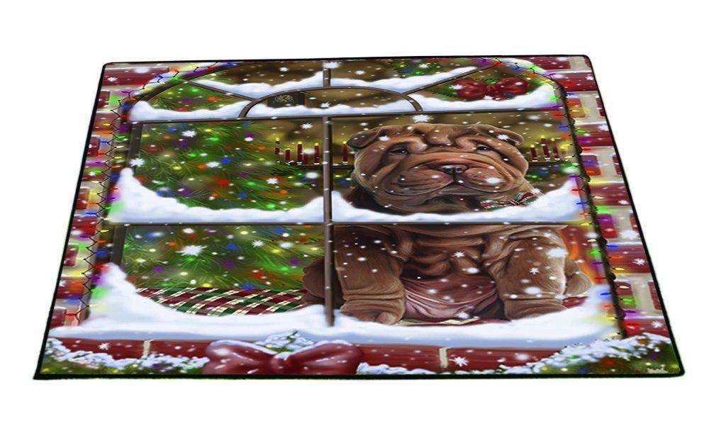 Please Come Home For Christmas Shar Pei Dog Sitting In Window Floormat FLMS48930