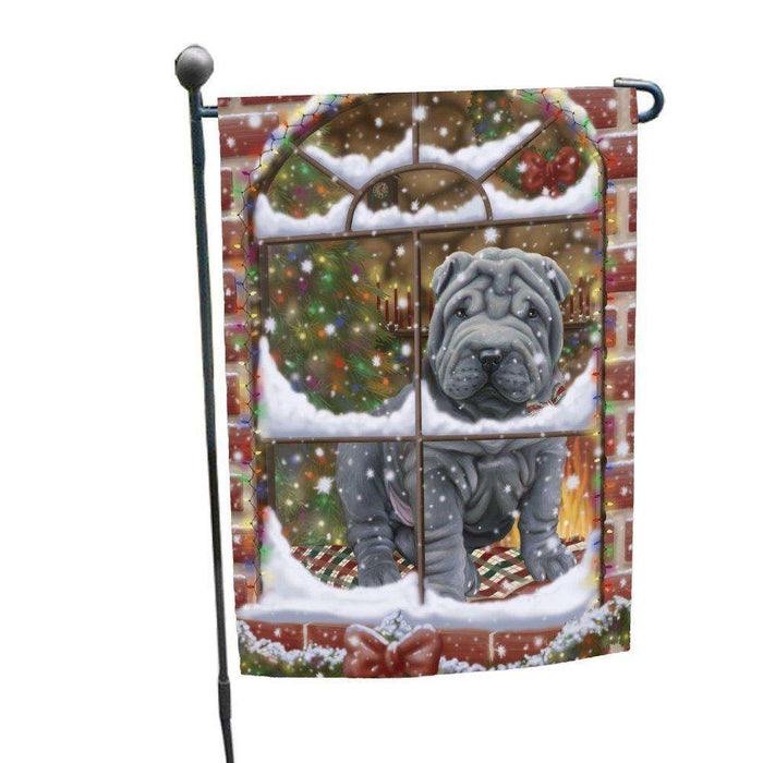 Please Come Home For Christmas Shar Pei Dog Sitting In Window Garden Flag GFLG48384