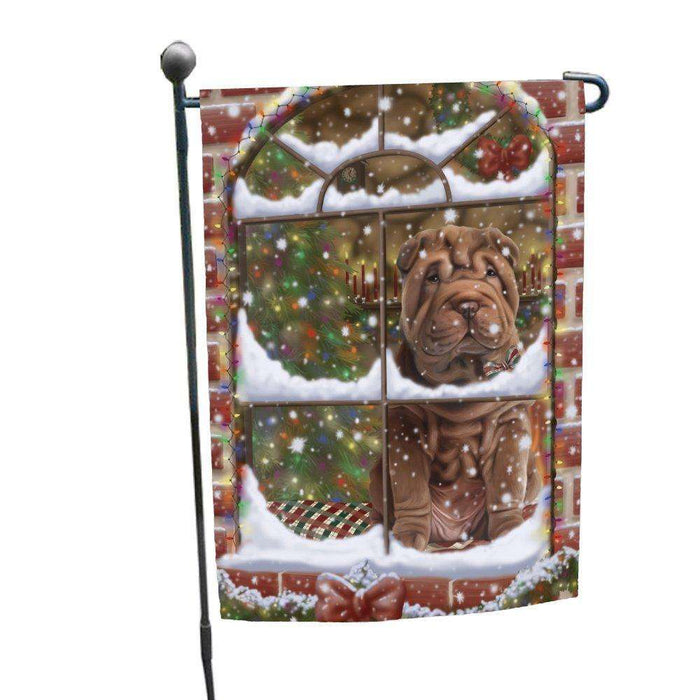 Please Come Home For Christmas Shar Pei Dog Sitting In Window Garden Flag GFLG48385