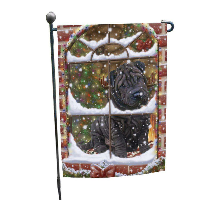 Please Come Home For Christmas Shar Pei Dog Sitting In Window Garden Flag GFLG48386