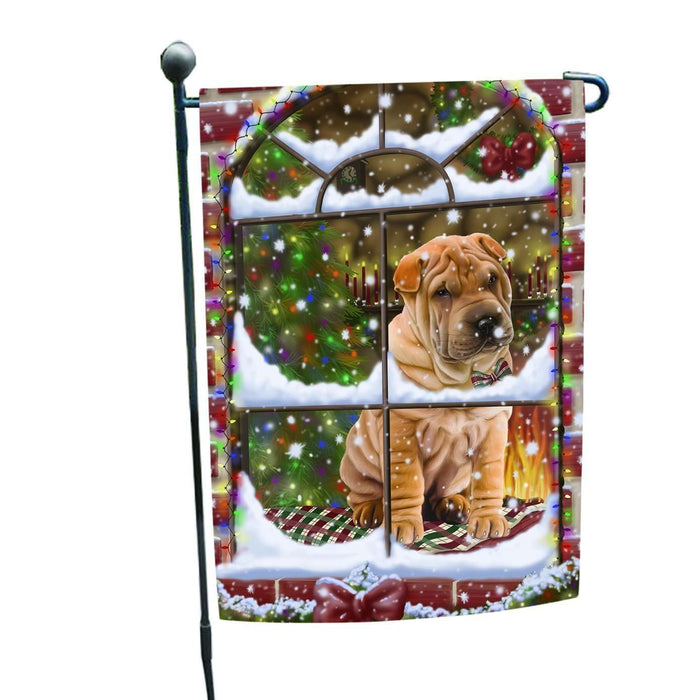 Please Come Home For Christmas Shar Pei Dog Sitting In Window Garden Flag