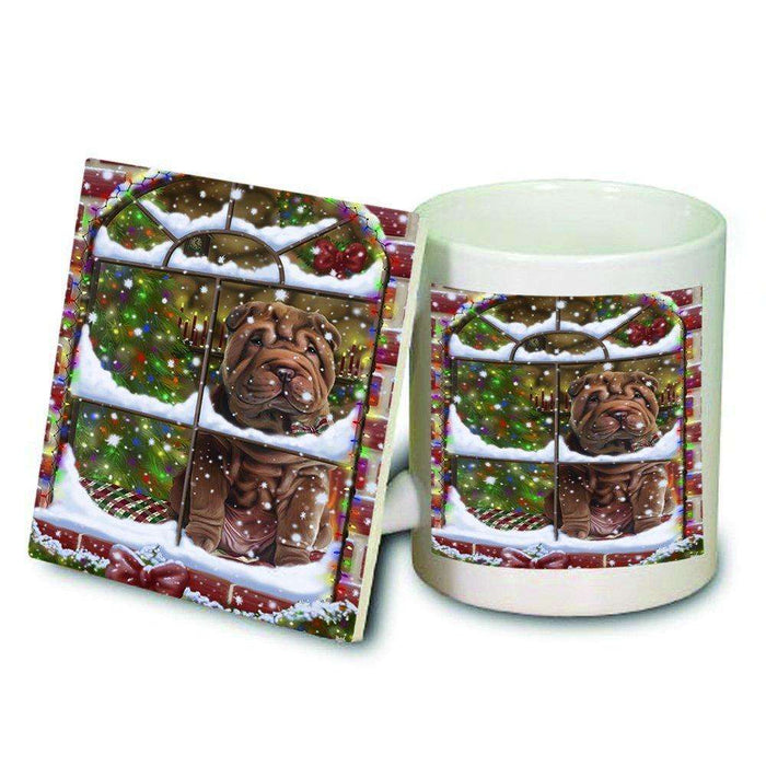 Please Come Home For Christmas Shar Pei Dog Sitting In Window Mug and Coaster Set MUC48419