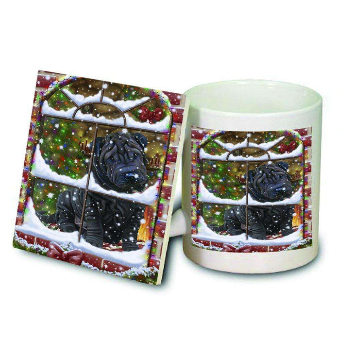 Please Come Home For Christmas Shar Pei Dog Sitting In Window Mug and Coaster Set MUC48420