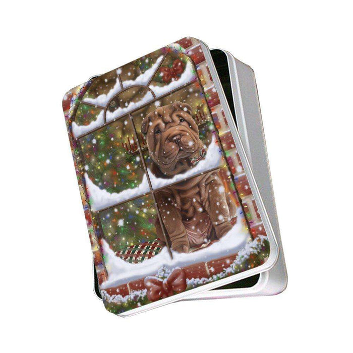 Please Come Home For Christmas Shar Pei Dog Sitting In Window Photo Storage Tin PITN48427